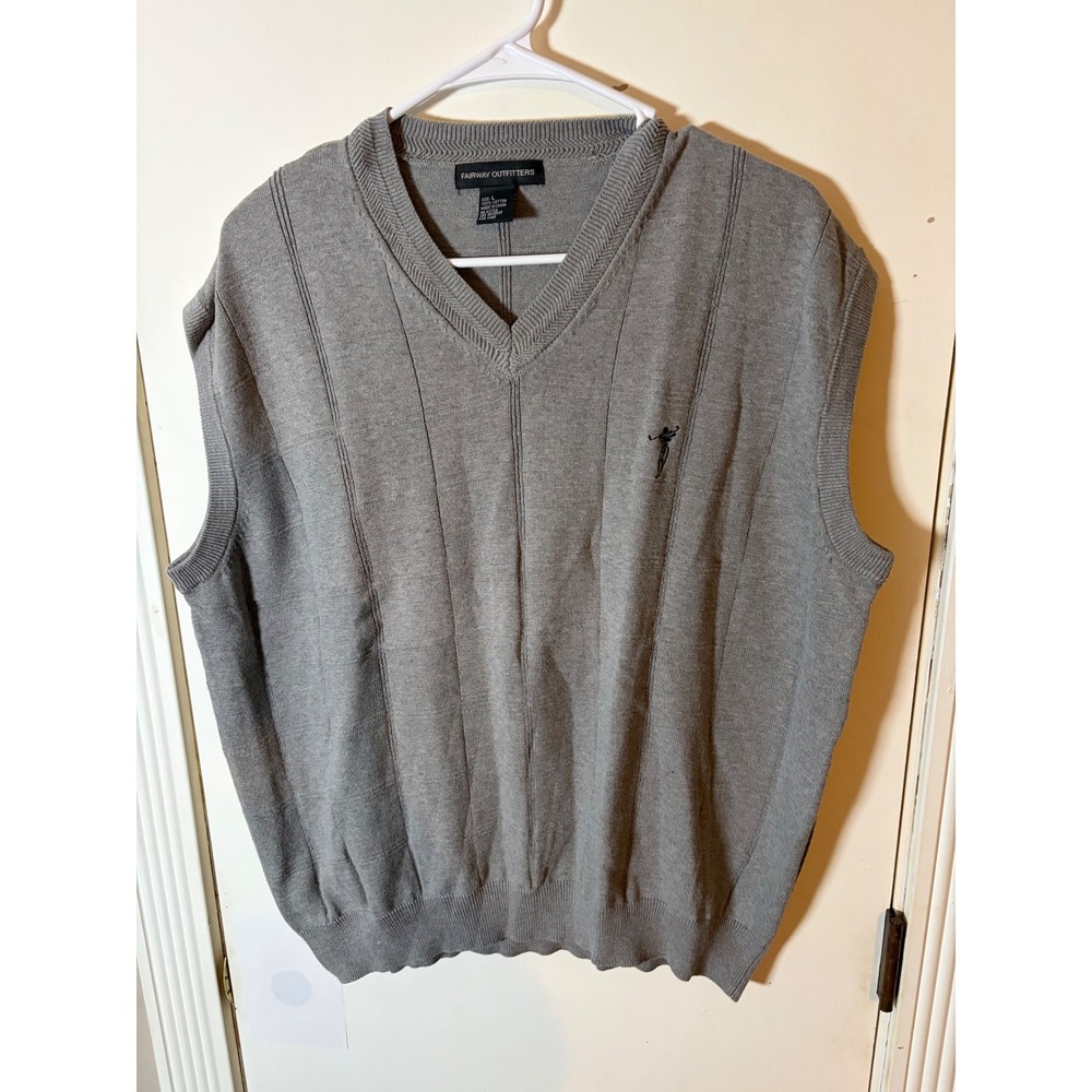 Fairway Outfitters Mens Gray V-Neck Cotton Knit Golf Sweater Vest Large